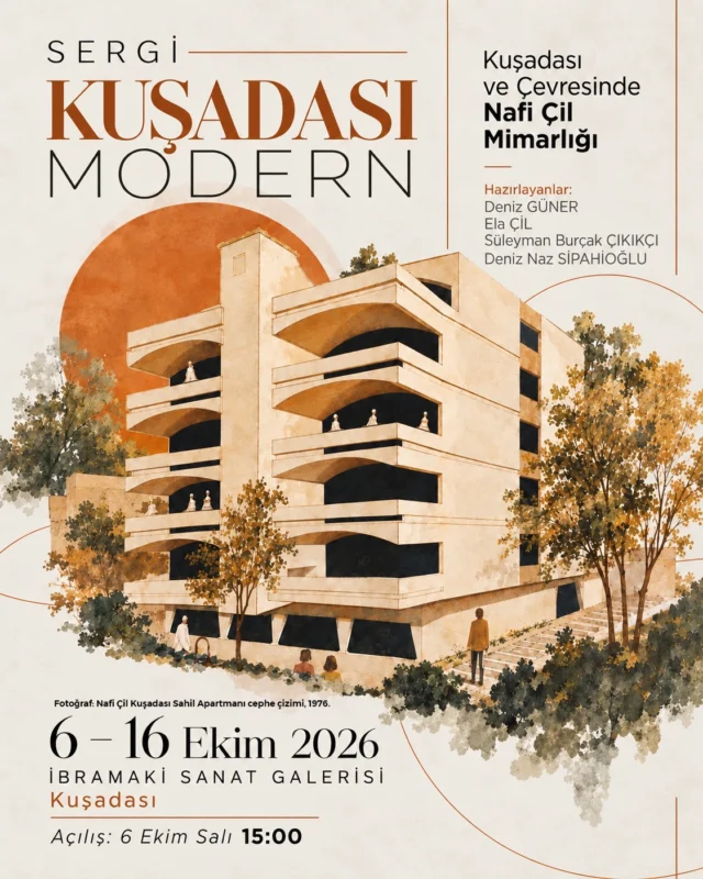 TR | “Kuşadası Modern: Kuşadası ve Çevresinde Nafi Çil Mimarlığı” Sergisi 6 Ekim Salı  15:00te Açılıyor!2026 Mimarlık Haftası kapsamında, Kuşadası’nın modern mimarlık mirasını mimar ve ressam Nafi Çil’in Kuşadası ve çevresindeki yapıları üzerinden ele alan sergi 6–16 Ekim 2026 tarihleri arasında Kuşadası Belediyesi İbramaki Sanat Galerisi’nde ziyaretçilerle buluşacak.Detaylı bilgi ve sorularınız için bize ulaşabilirsiniz.EN | “Kuşadası Modern: The Architecture of Nafi Çil in Kuşadası and Its Surroundings” opens in one week - Tuesday, 6 October at 3:00 PM.Presented as part of Architecture Week 2026, the exhibition explores Kuşadası’s modern architectural heritage through the work of architect and painter Nafi Çil, focusing on his buildings in Kuşadası and the surrounding region.The exhibition will be on view at the Kuşadası Municipality İbramaki Art Gallery from 6–16 October 2026.For further information and enquiries, please get in touch.#naficil #ArchitecturalRetrospective #Kuşadası #Exhibition  #AegeanArchitecture